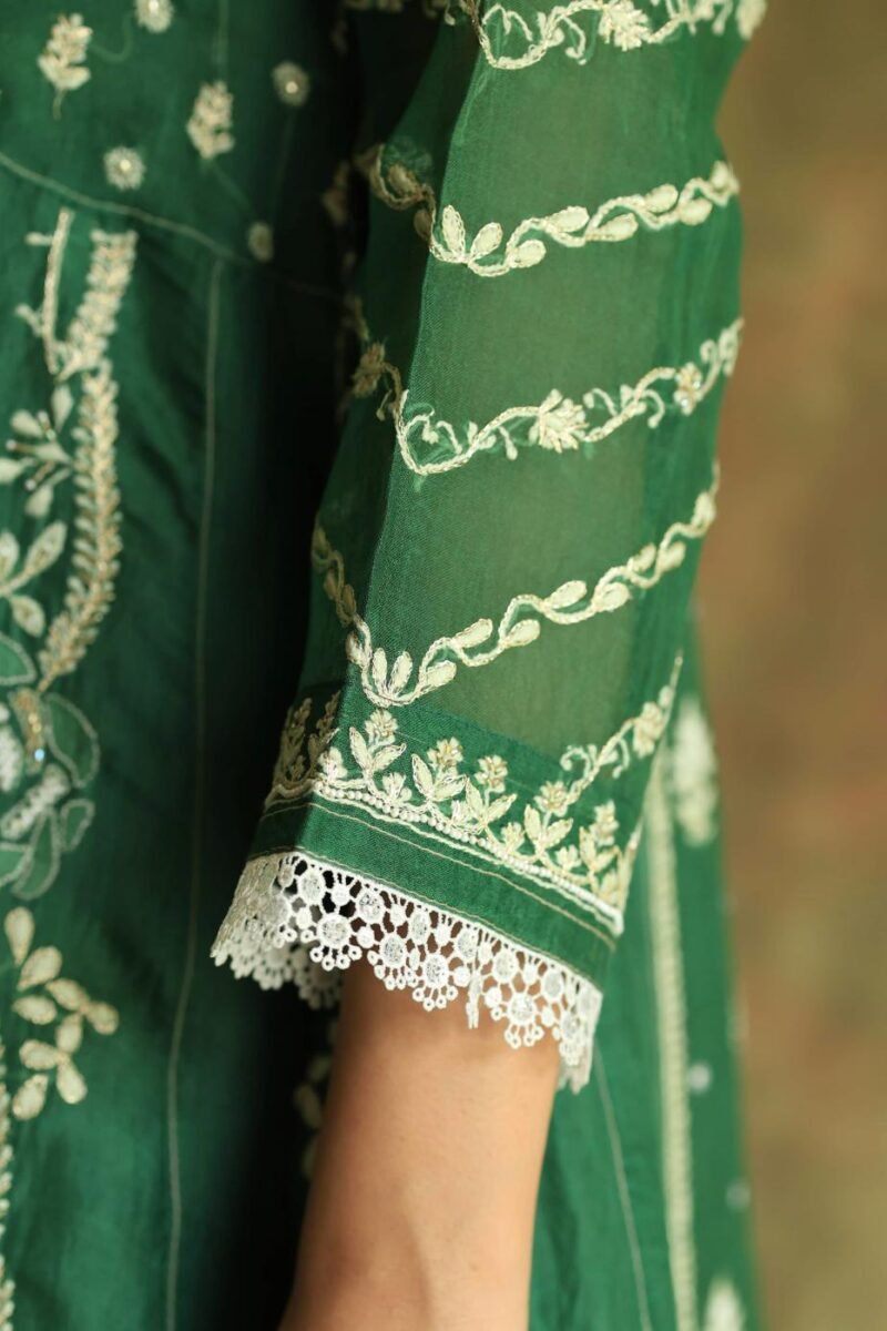 Bottle Green Noor Organza Chikankari Anarkali
