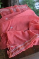 Carrot Pink Mal Cotton Chikankari Unstitched Kurta Dupatta Fabrics With Kamdani
