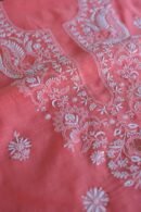 Carrot Pink Mal Cotton Chikankari Unstitched Kurta Dupatta Fabrics With Kamdani