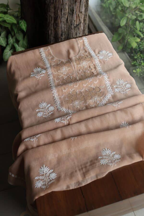 Beige Daraz Chanderi Chikankari Kurta Fabrics - Image 3