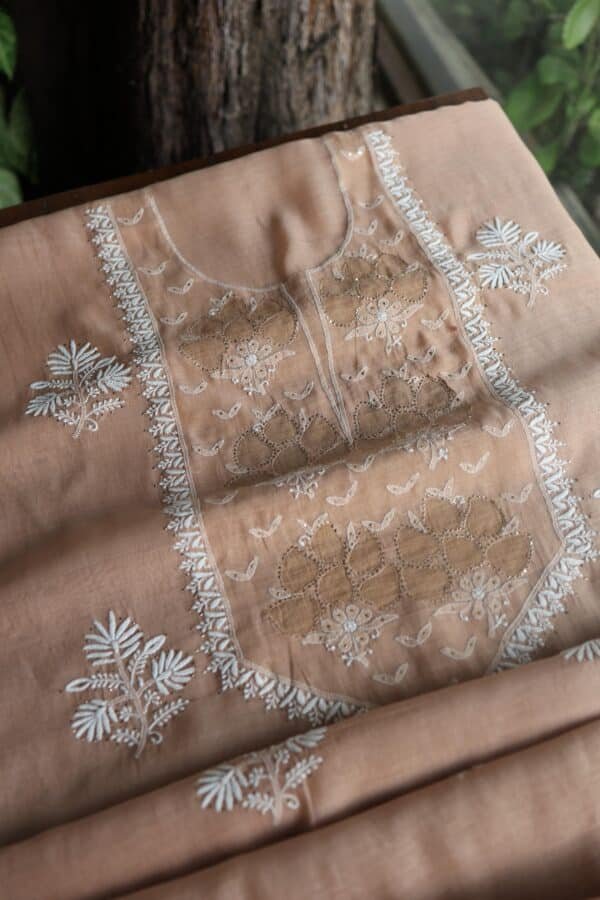 Beige Daraz Chanderi Chikankari Kurta Fabrics