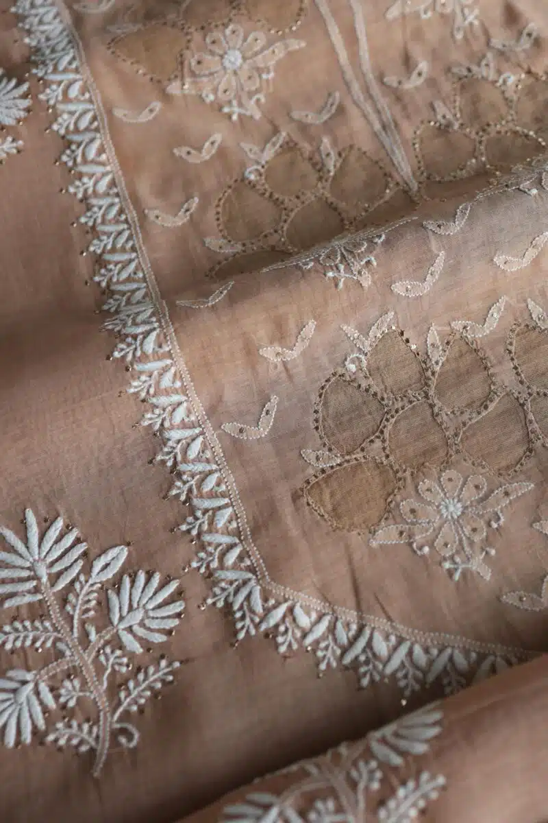 Beige Daraz Chanderi Chikankari Kurta Fabrics