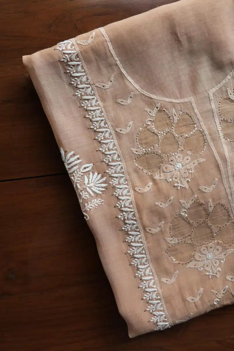 Beige Daraz Chanderi Chikankari Kurta Fabrics