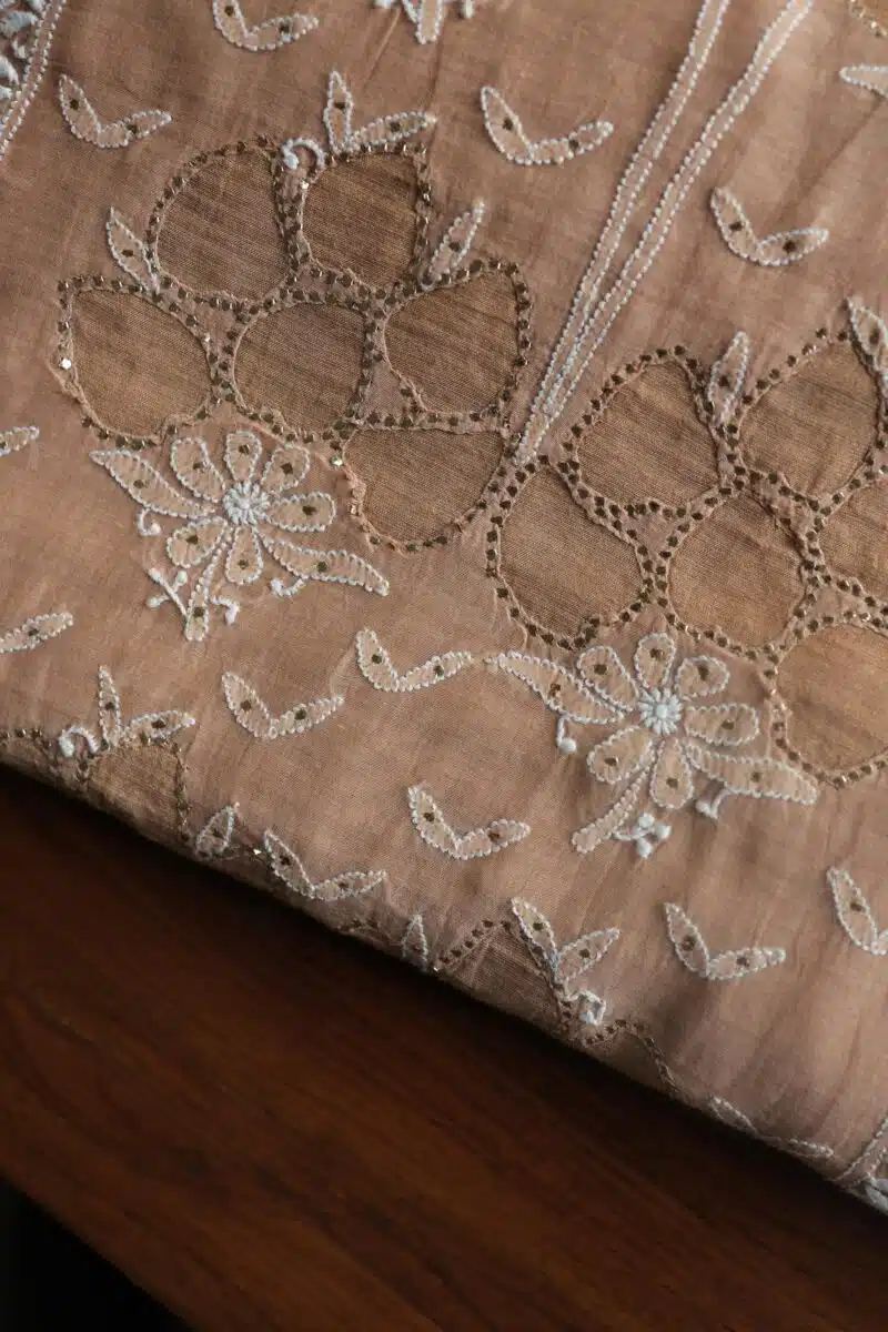 Beige Daraz Chanderi Chikankari Kurta Fabrics