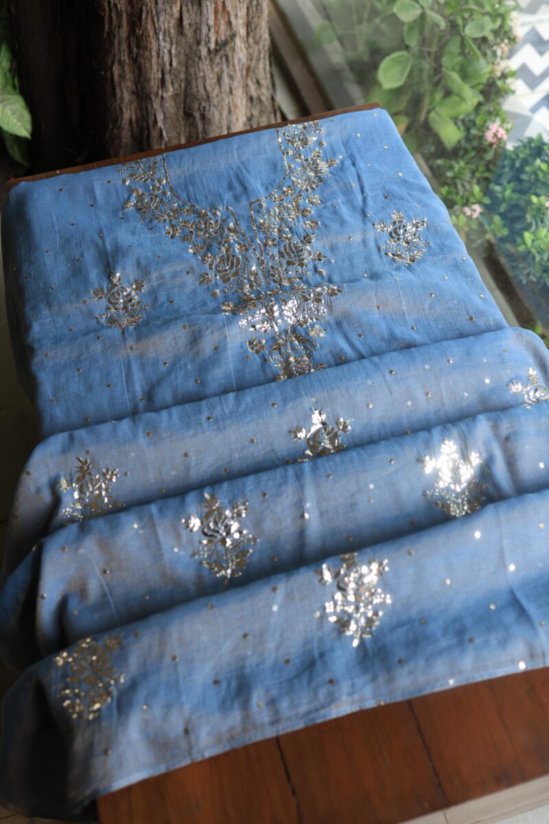 Dusk Blue Tissue Silk Mukaish Unstitched Fabrics