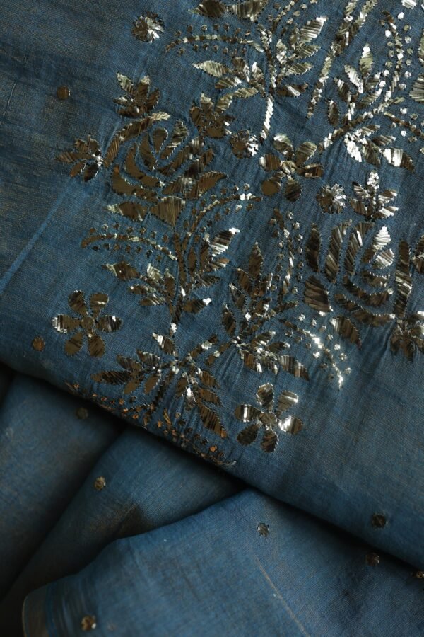 Dusk Blue Tissue Silk Mukaish Unstitched Fabrics - Image 13