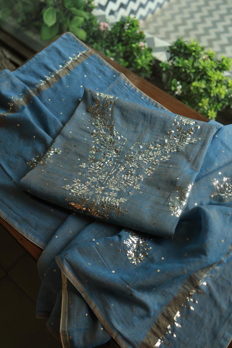 Dusk Blue Tissue Silk Mukaish Unstitched Fabrics