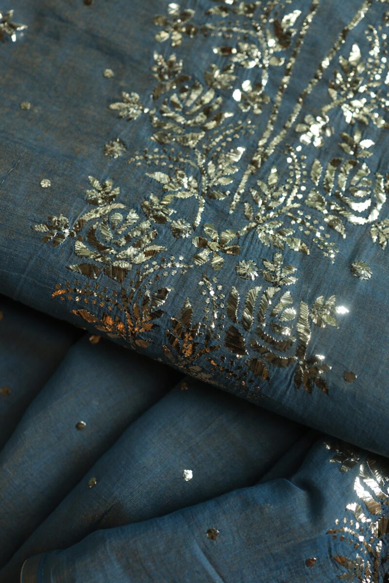 Dusk Blue Tissue Silk Mukaish Unstitched Fabrics