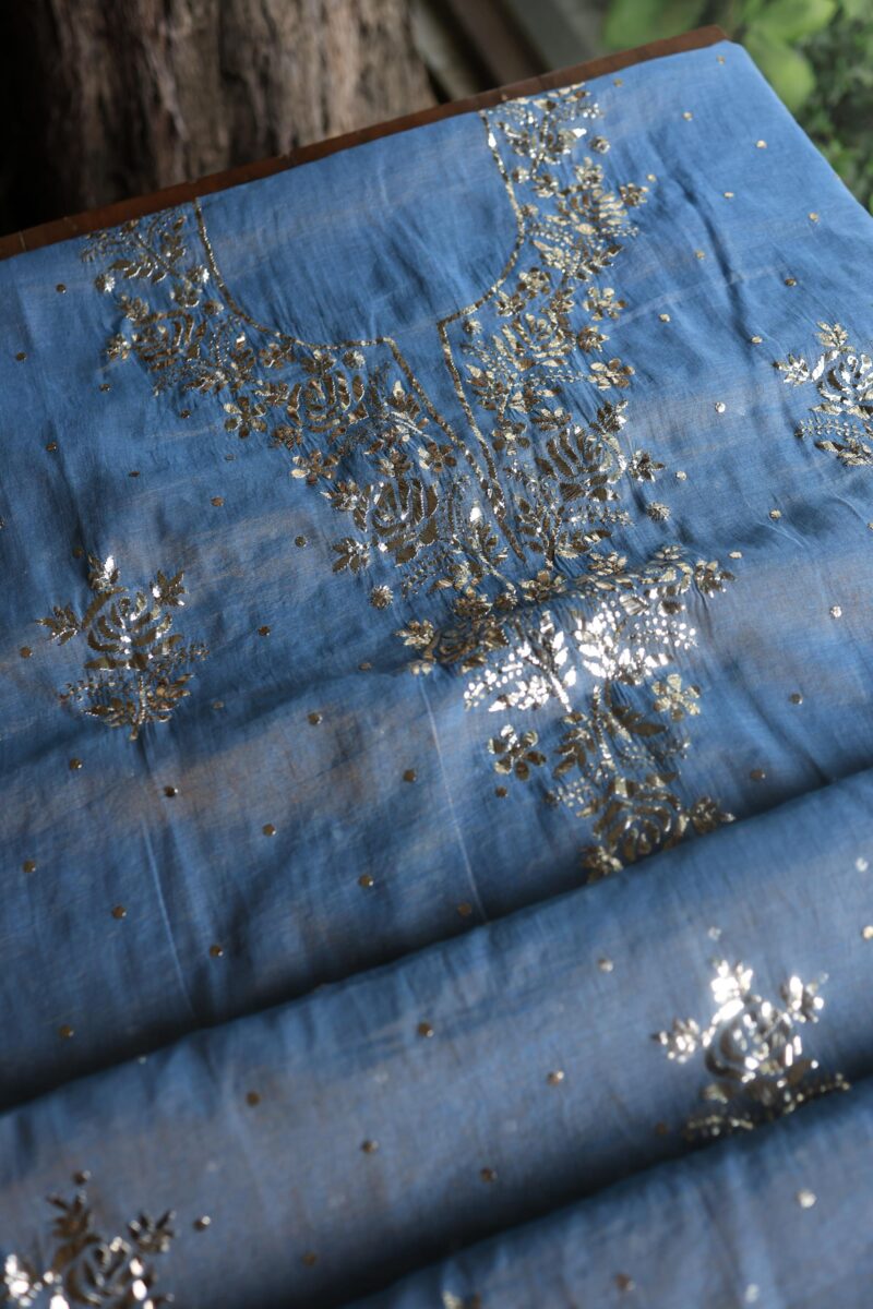 Dusk Blue Tissue Silk Mukaish Unstitched Fabrics