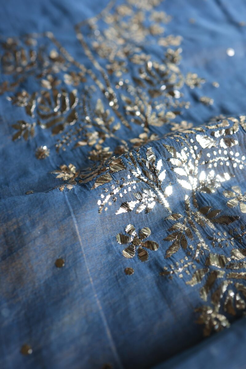 Dusk Blue Tissue Silk Mukaish Unstitched Fabrics