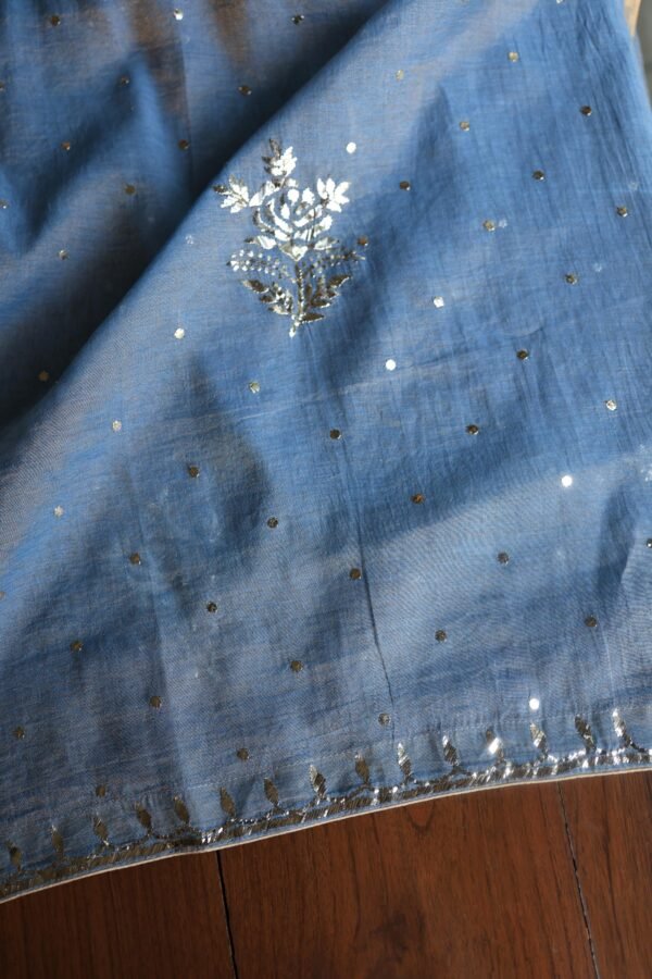 Dusk Blue Tissue Silk Mukaish Unstitched Fabrics - Image 7