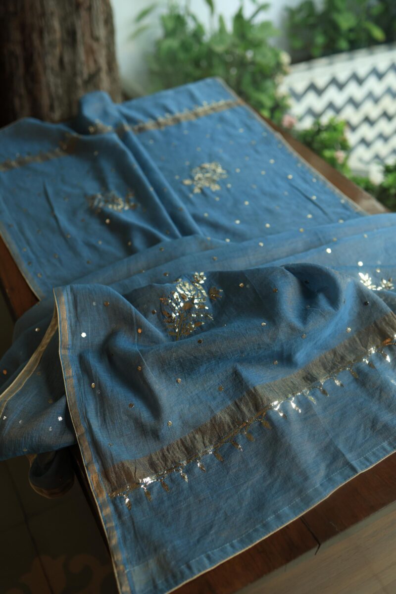 Dusk Blue Tissue Silk Mukaish Unstitched Fabrics