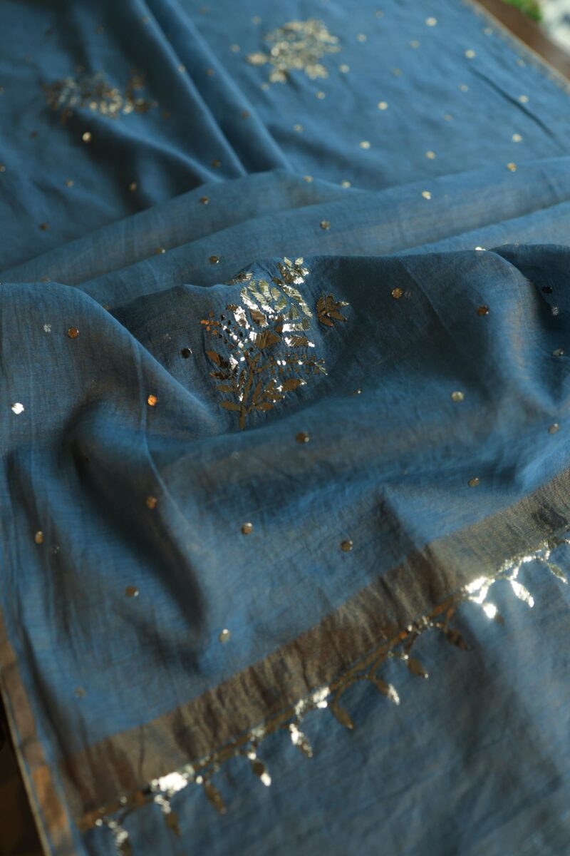Dusk Blue Tissue Silk Mukaish Unstitched Fabrics