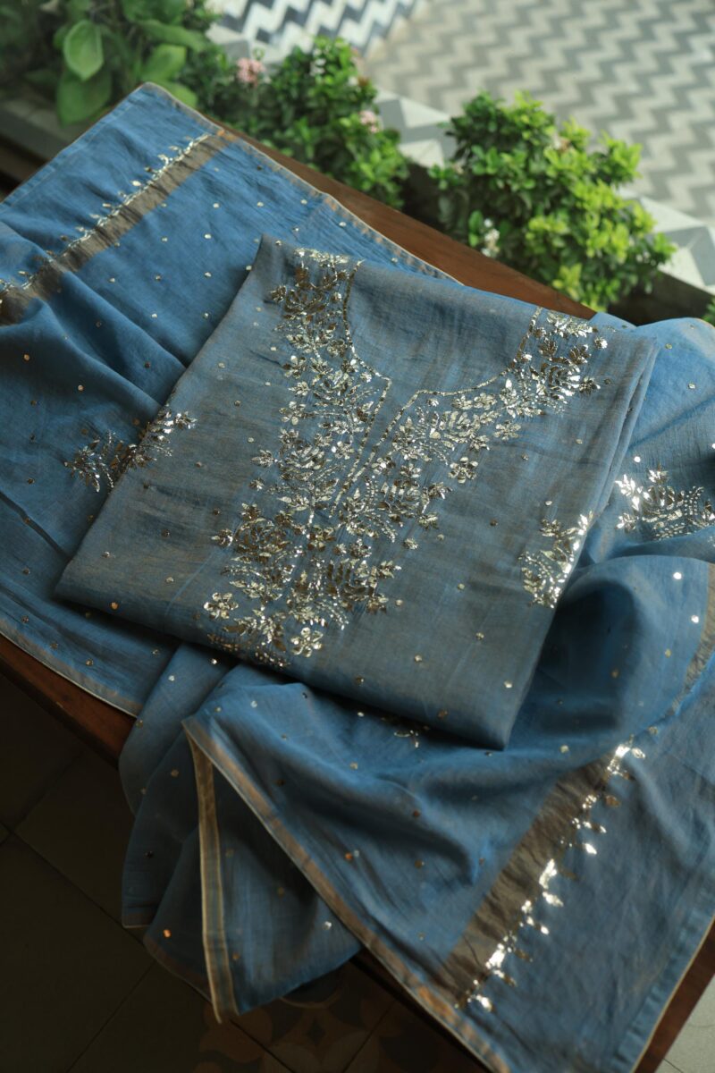 Dusk Blue Tissue Silk Mukaish Unstitched Fabrics
