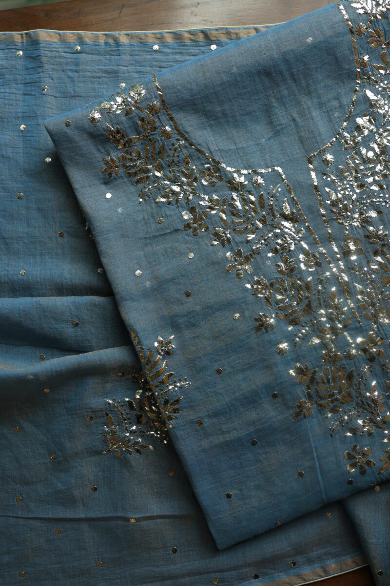 Dusk Blue Tissue Silk Mukaish Unstitched Fabrics
