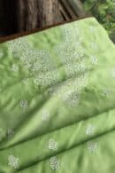 Green Mal Cotton Chikankari Unstitched Kurta Dupatta Fabrics With Kamdani