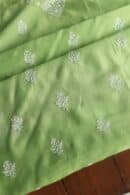 Green Mal Cotton Chikankari Unstitched Kurta Dupatta Fabrics With Kamdani