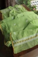 Green Mal Cotton Chikankari Unstitched Kurta Dupatta Fabrics With Kamdani
