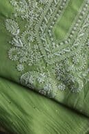 Green Mal Cotton Chikankari Unstitched Kurta Dupatta Fabrics With Kamdani