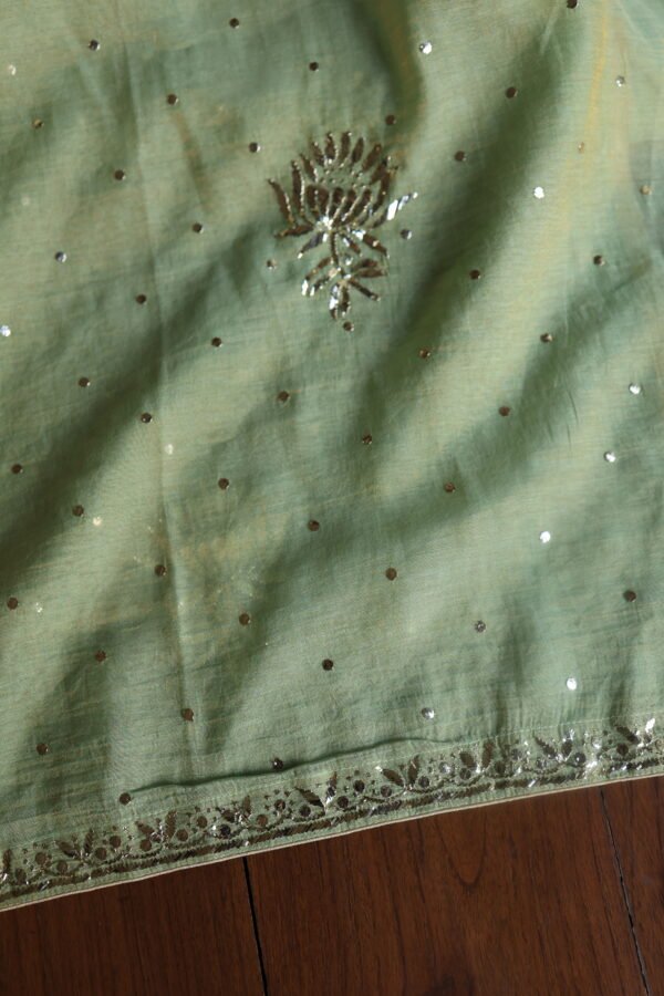 Green Tissue Silk Mukaish Fabrics - Image 11