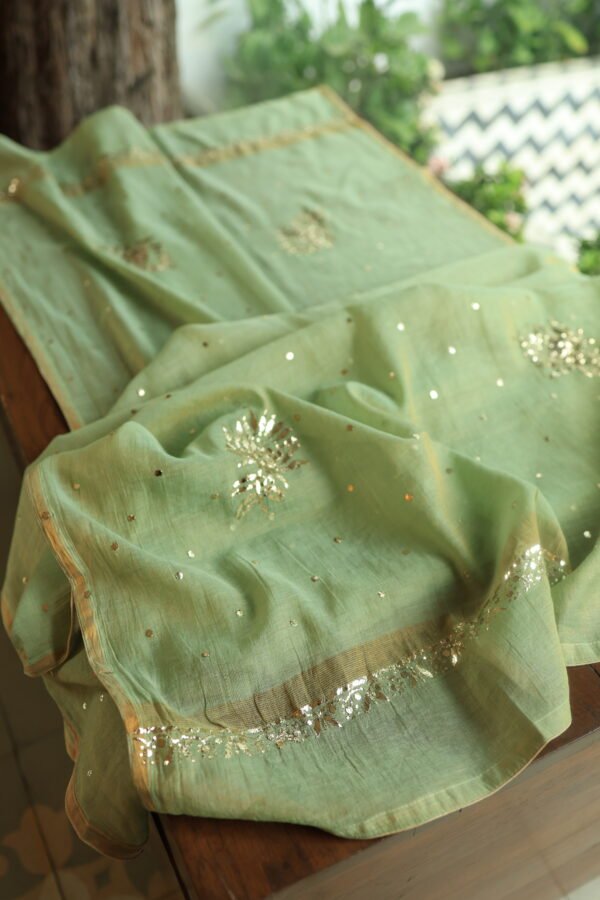 Green Tissue Silk Mukaish Fabrics - Image 12