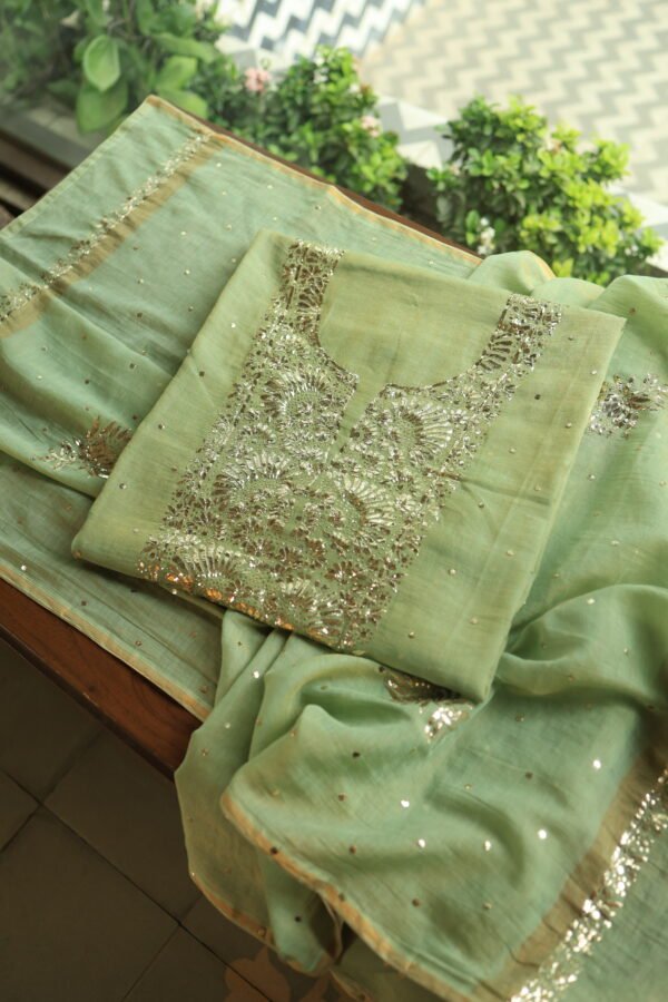 Green Tissue Silk Mukaish Fabrics