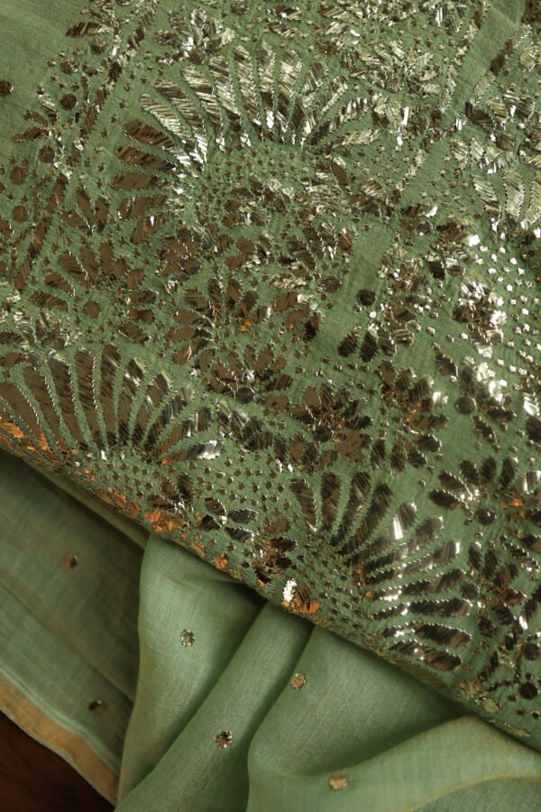 Green Tissue Silk Mukaish Fabrics - Image 5