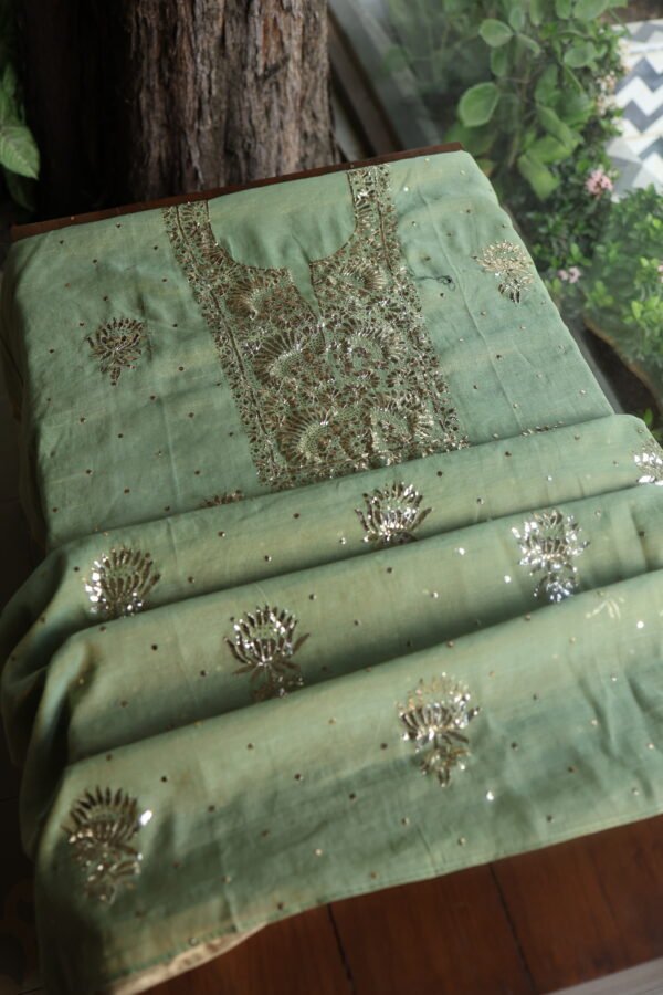 Green Tissue Silk Mukaish Fabrics - Image 7