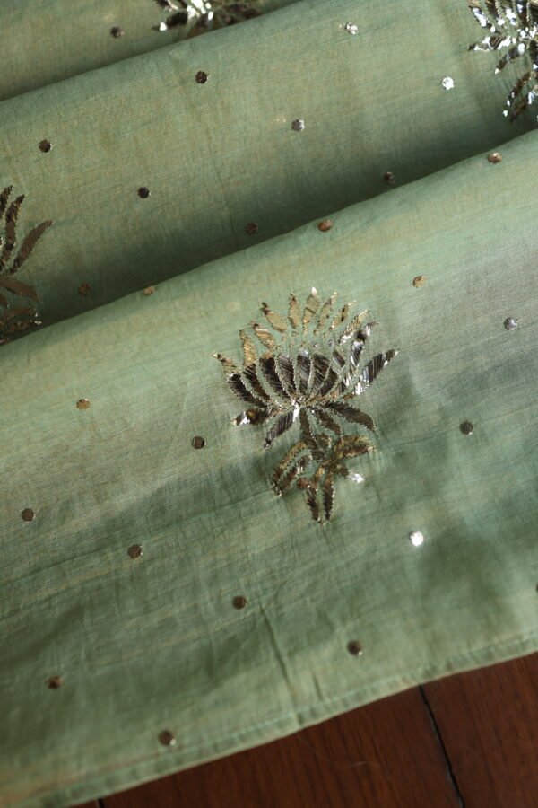Green Tissue Silk Mukaish Fabrics - Image 8