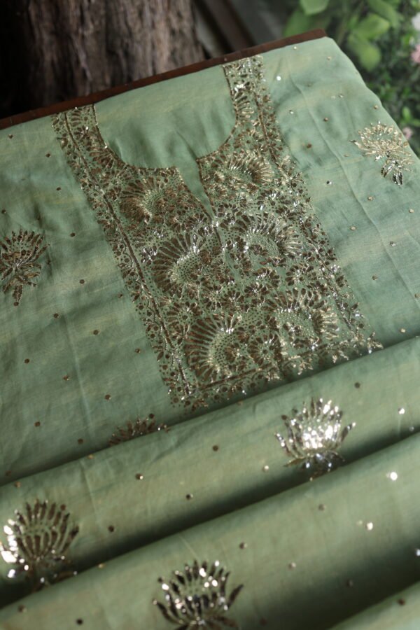 Green Tissue Silk Mukaish Fabrics - Image 9