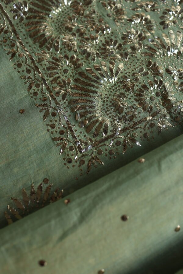 Green Tissue Silk Mukaish Fabrics - Image 10