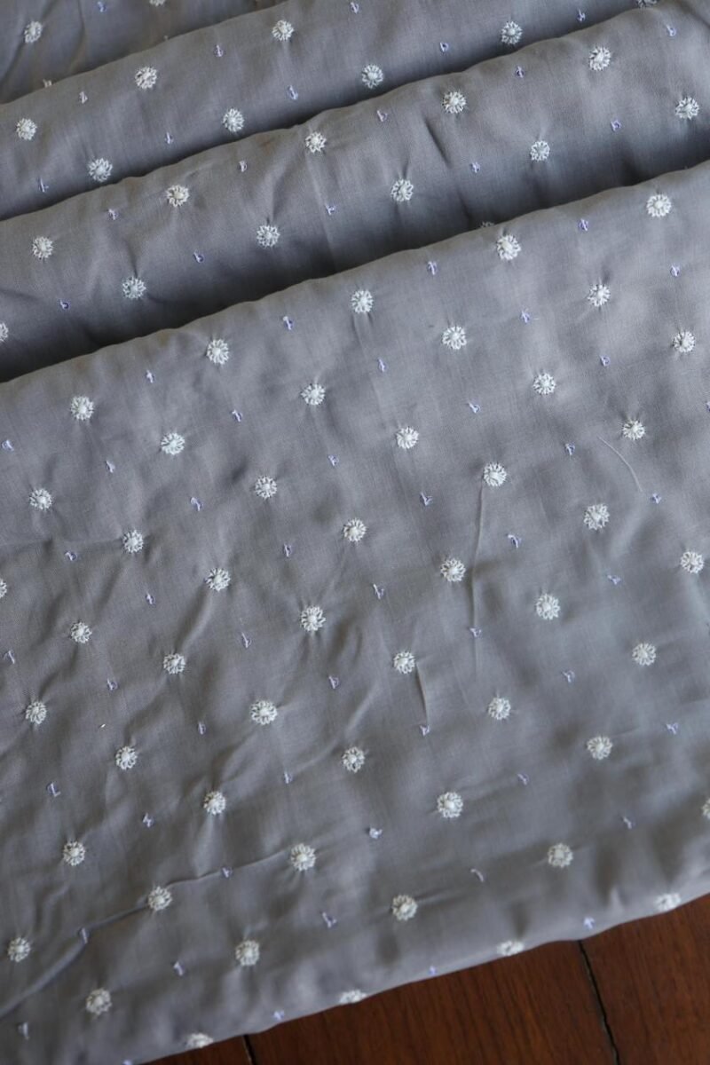 Grey Cotton Chikankari Unstitched Kurta Fabrics