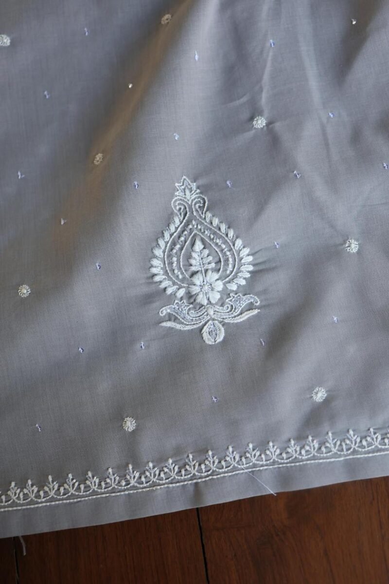Grey Cotton Chikankari Unstitched Kurta Fabrics
