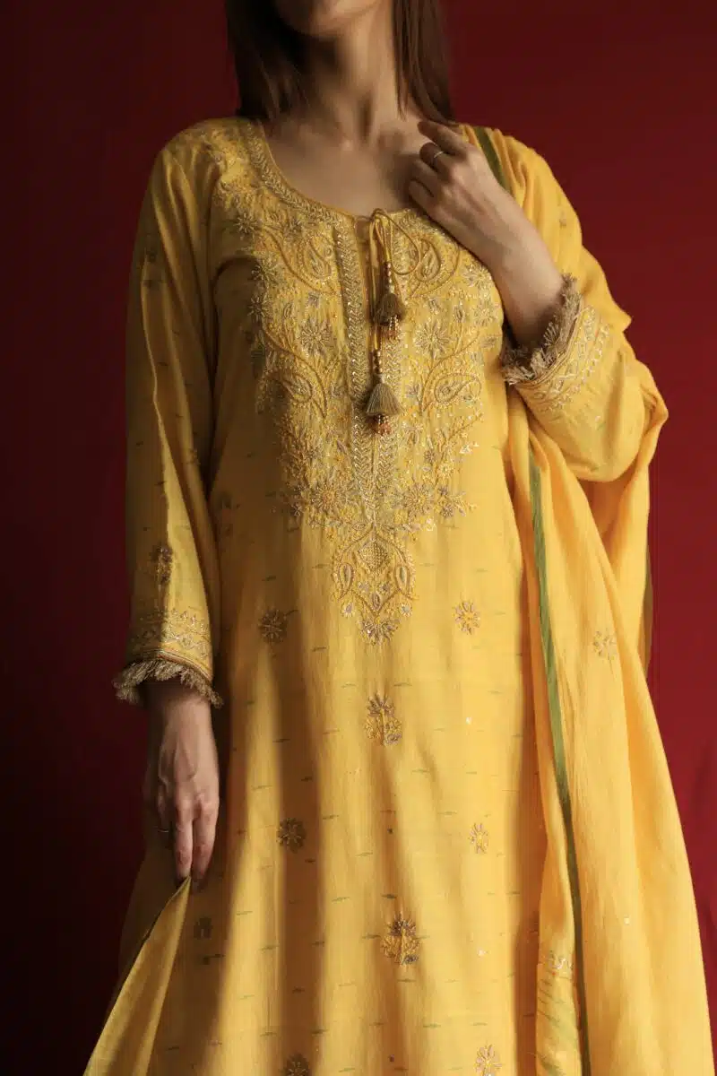 Gold Yellow Jamdani Ready To Wear Kurta Dupatta Set