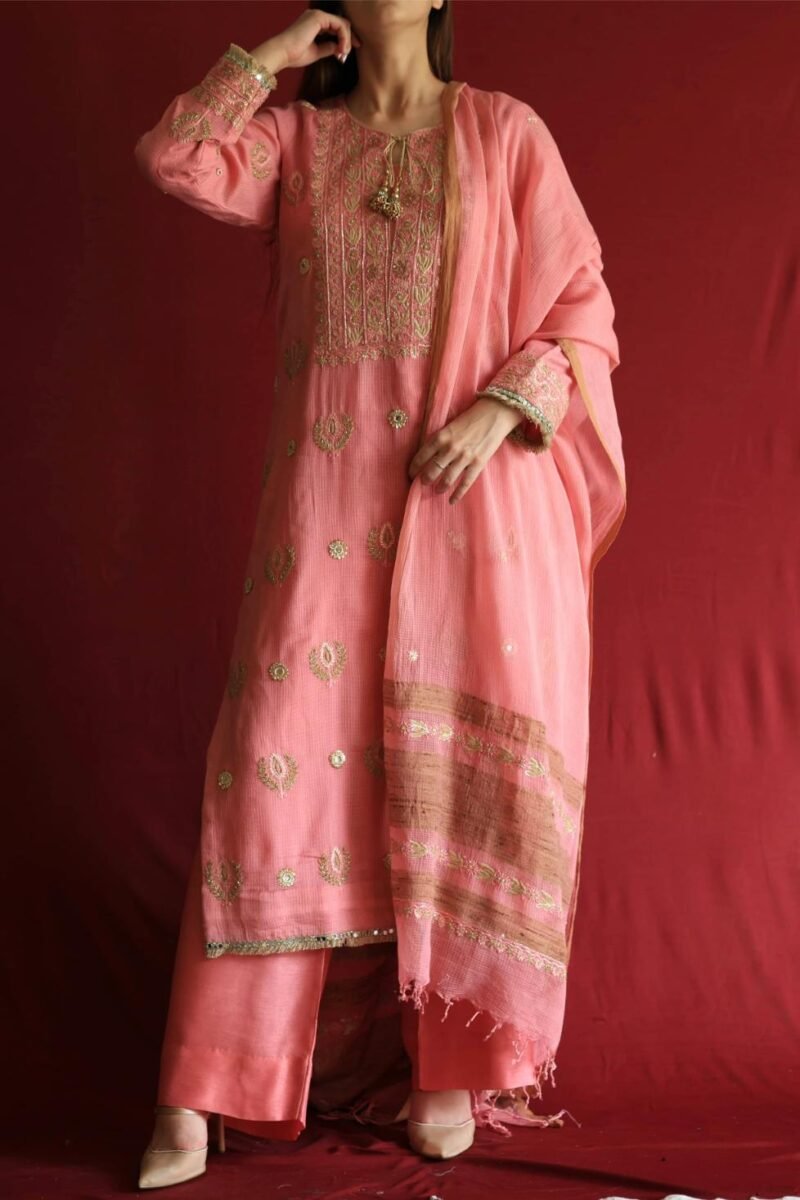 Lotus Pink Kota Mirror Chikankari Ready to Wear Kurta Set