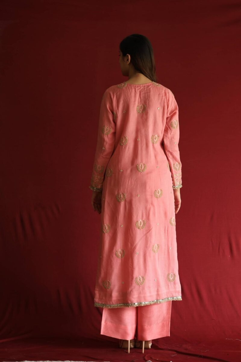 Lotus Pink Kota Mirror Chikankari Ready to Wear Kurta Set