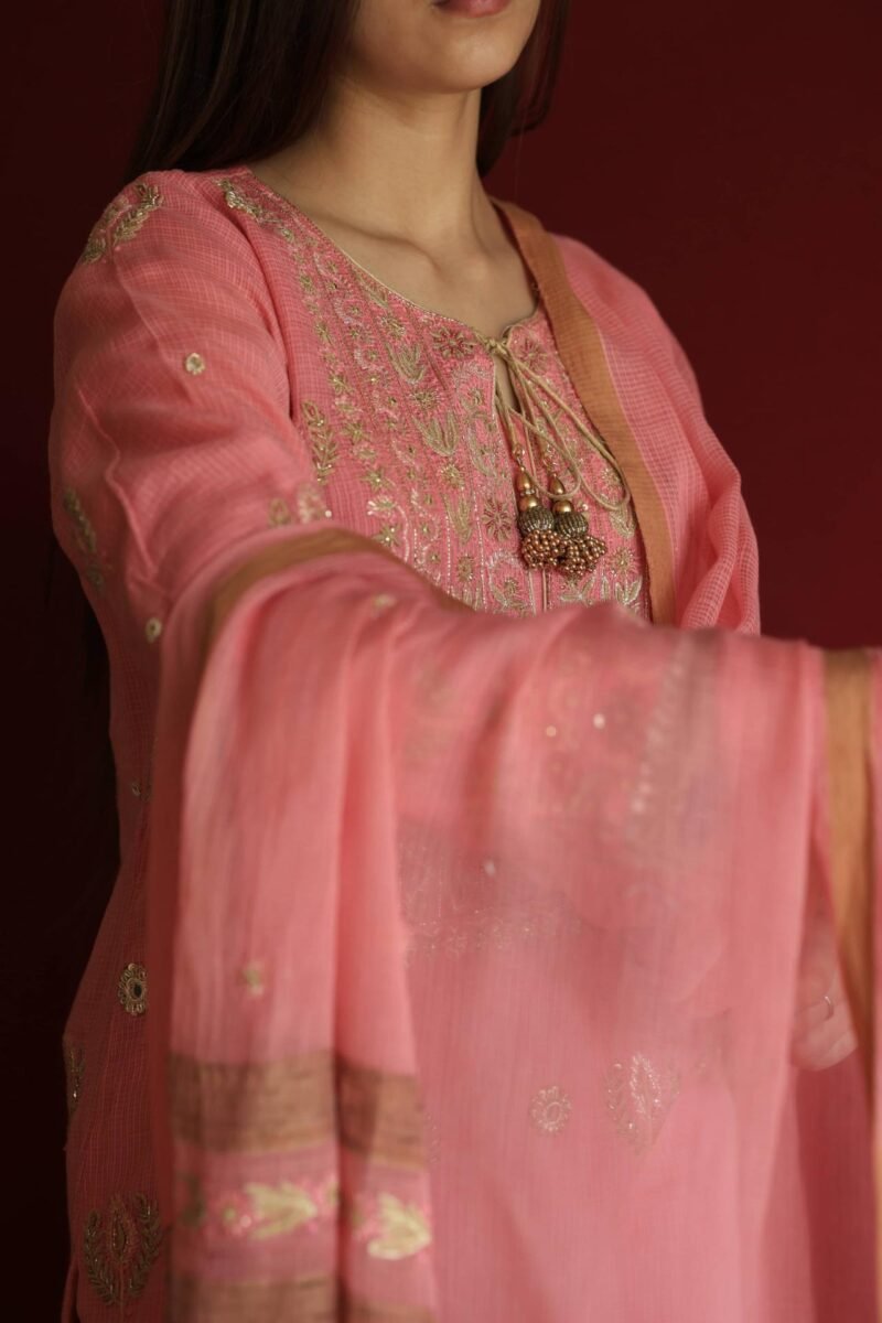 Lotus Pink Kota Mirror Chikankari Ready to Wear Kurta Set