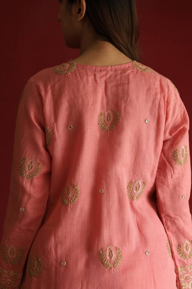 Lotus Pink Kota Mirror Chikankari Ready to Wear Kurta Set