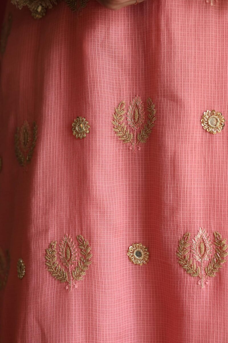 Lotus Pink Kota Mirror Chikankari Ready to Wear Kurta Set