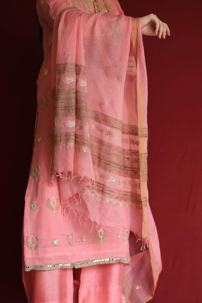 Lotus Pink Kota Mirror Chikankari Ready to Wear Kurta Set