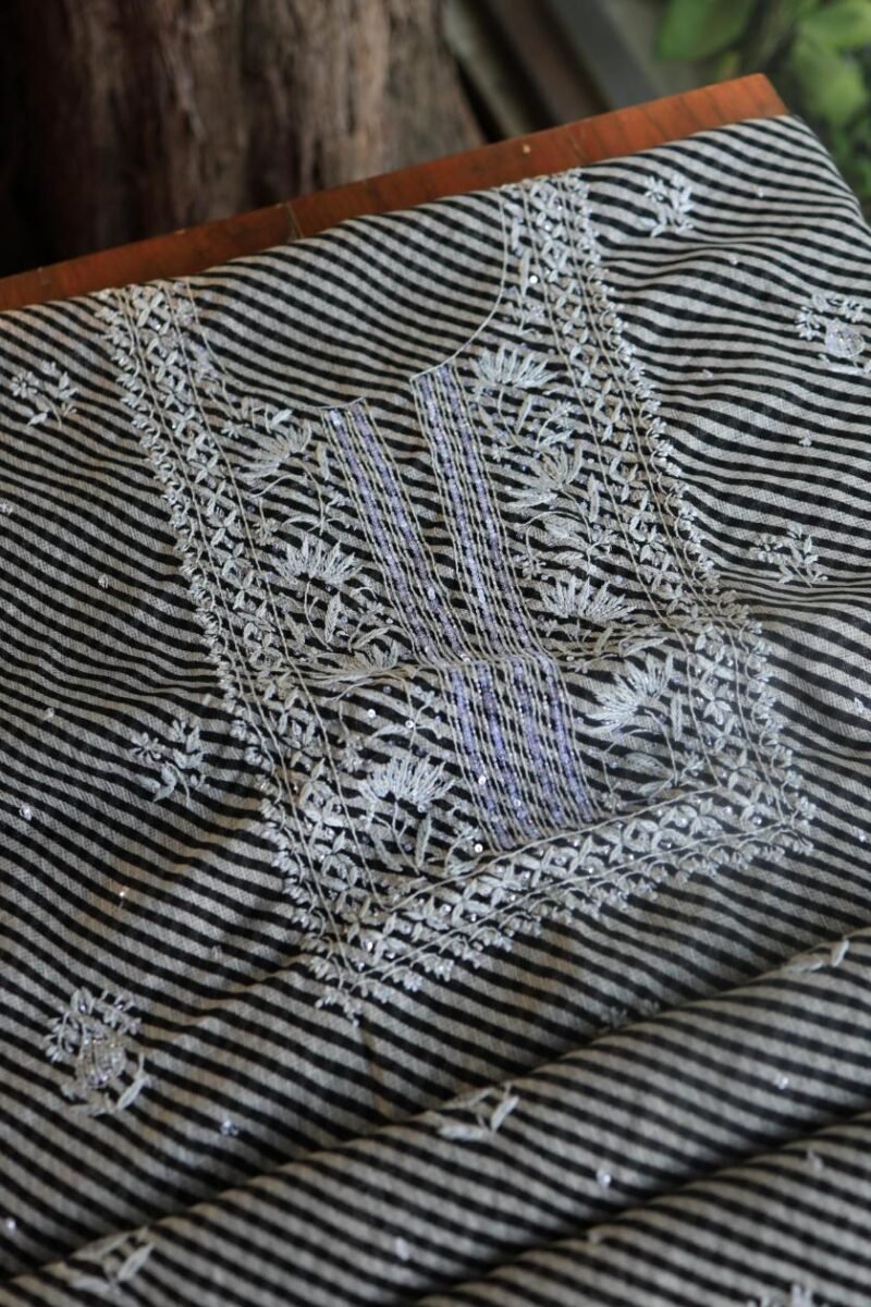 Black Kota Cotton Chikankari Unstitched Kurta Fabrics