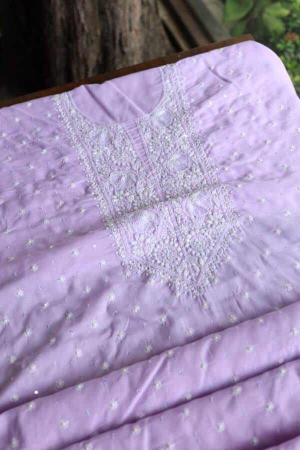 Lavender Cotton Chikankari Unstitched Kurta Fabrics