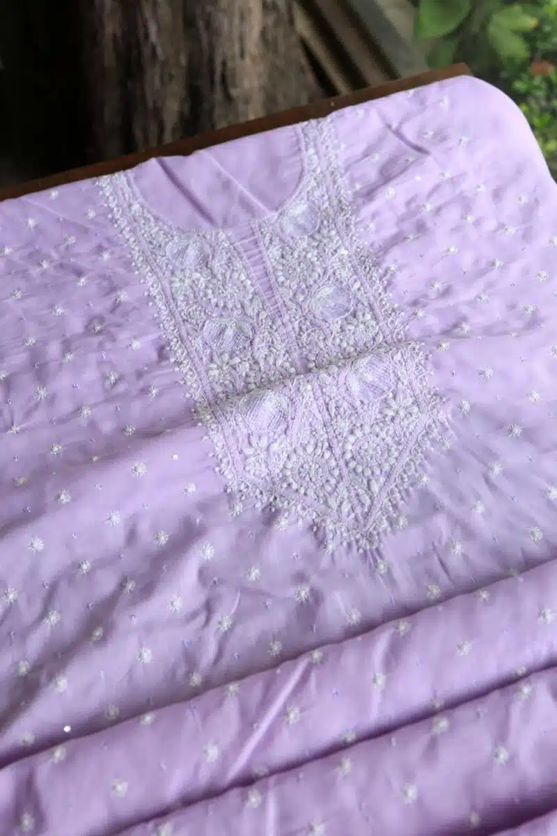Lavender Cotton Chikankari Unstitched Kurta Fabrics