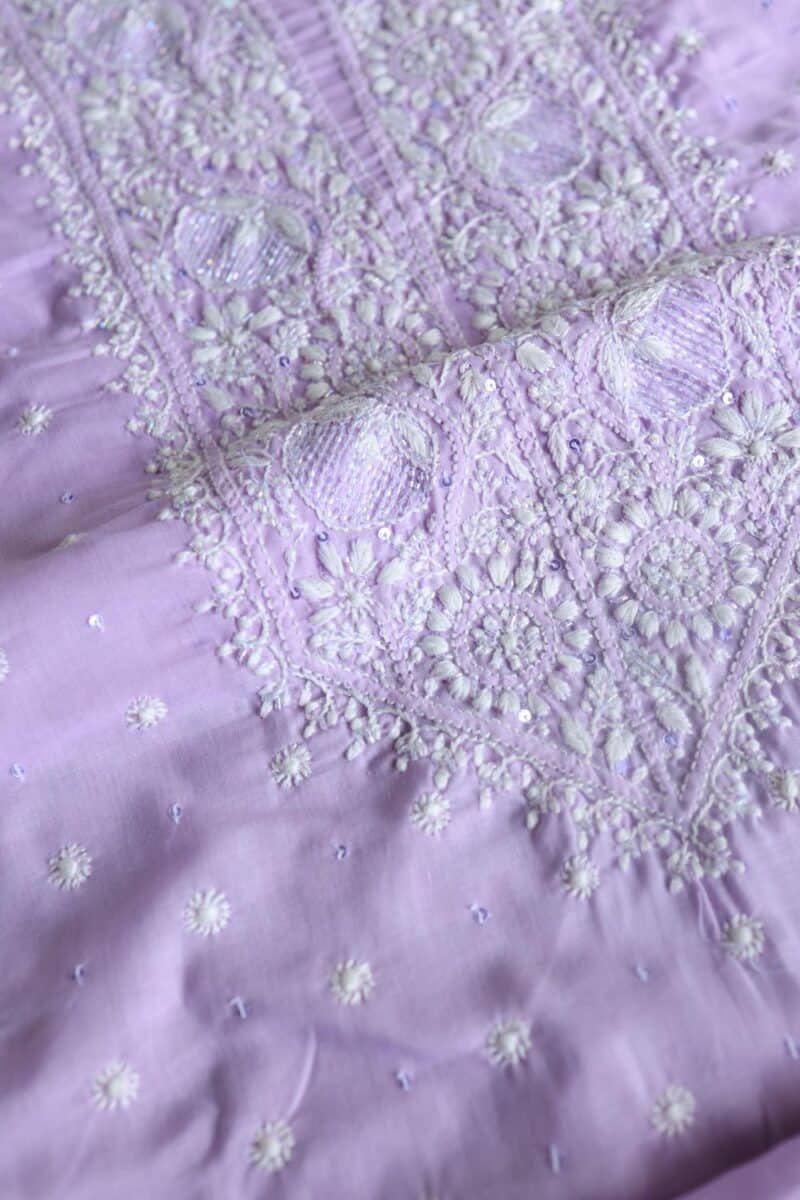 Lavender Cotton Chikankari Unstitched Kurta Fabrics