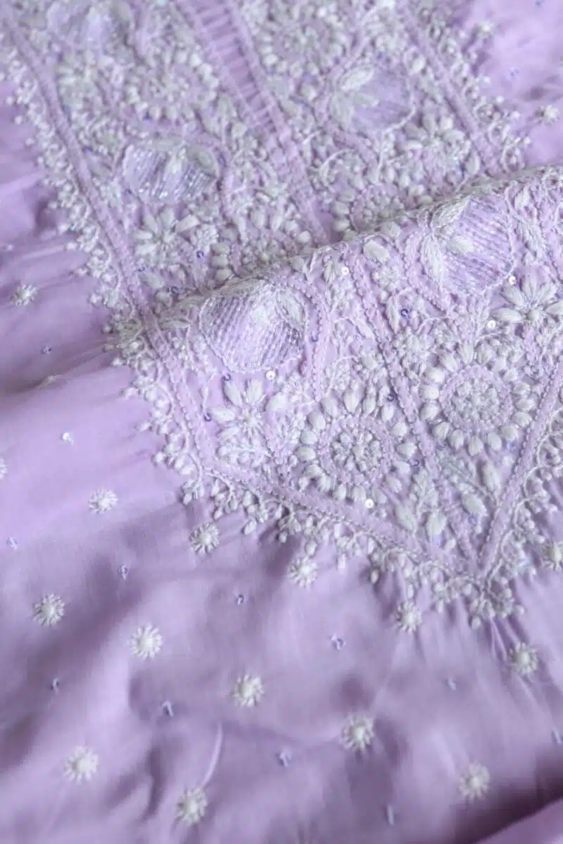 Lavender Cotton Chikankari Unstitched Kurta Fabrics