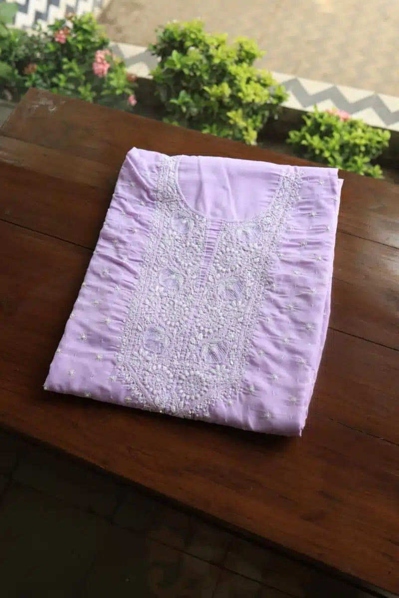 Lavender Cotton Chikankari Unstitched Kurta Fabrics