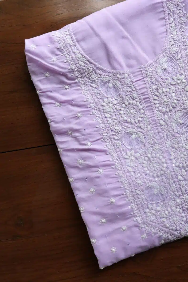 Lavender Cotton Chikankari Unstitched Kurta Fabrics