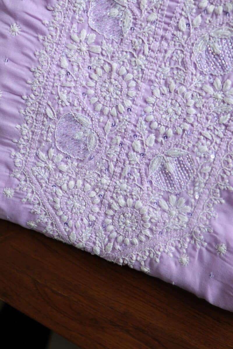 Lavender Cotton Chikankari Unstitched Kurta Fabrics
