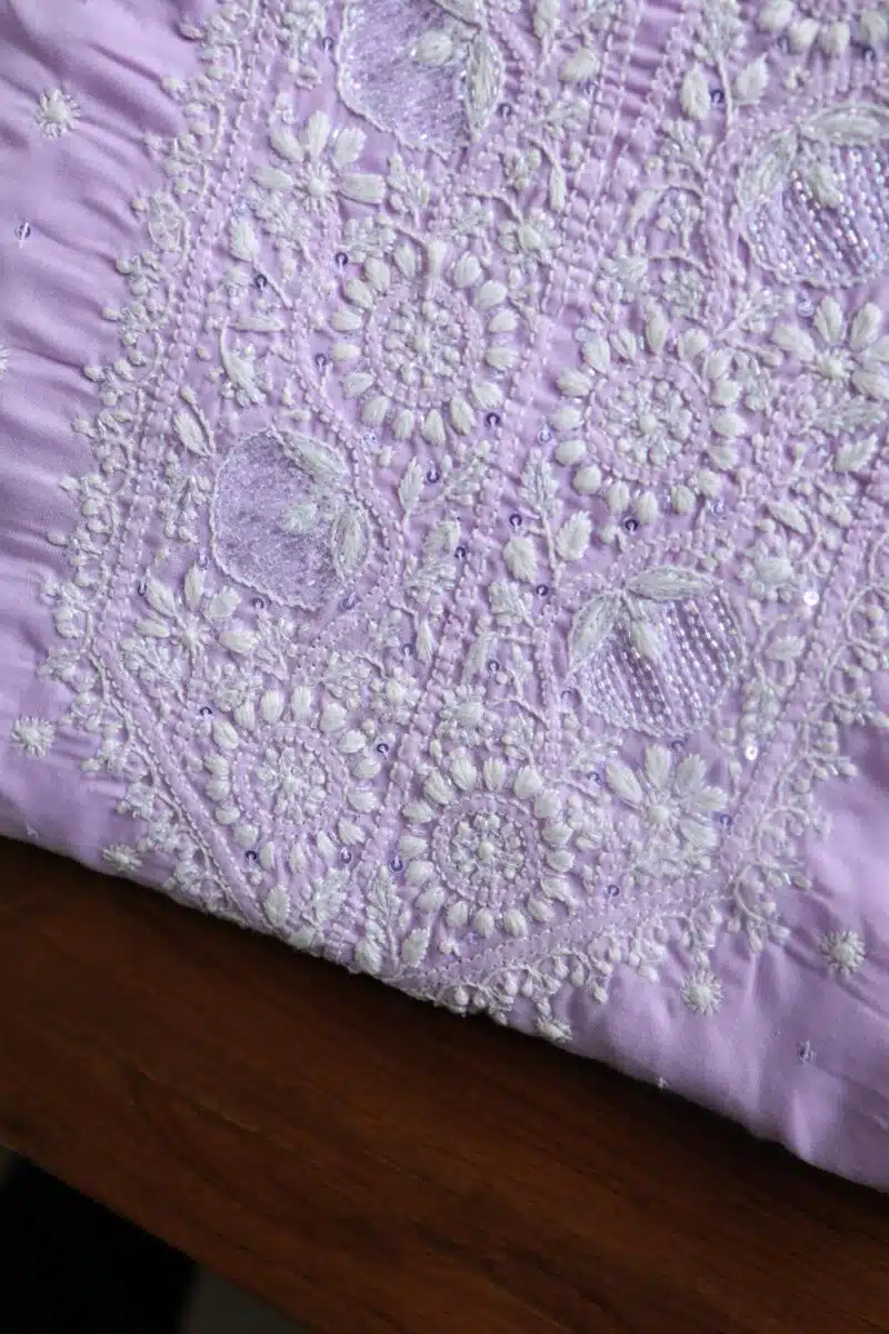 Lavender Cotton Chikankari Unstitched Kurta Fabrics