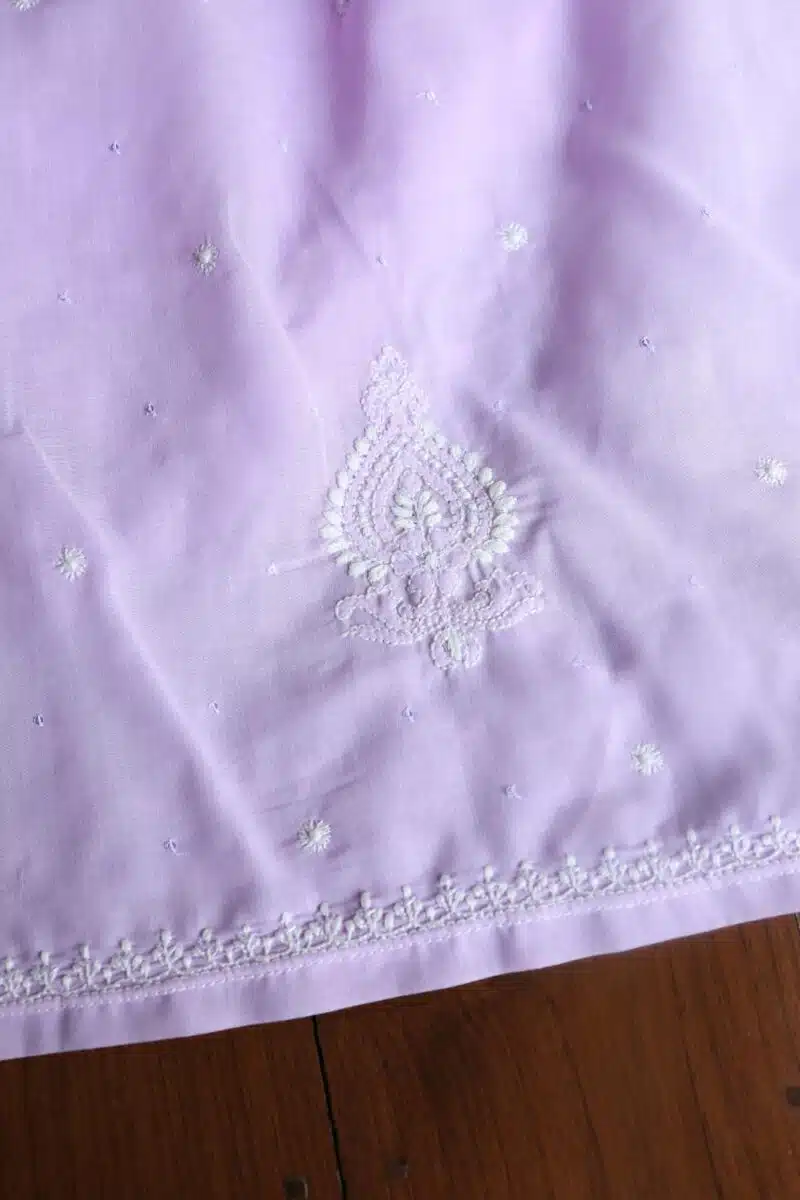 Lavender Cotton Chikankari Unstitched Kurta Fabrics